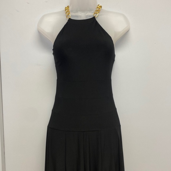 Lauren Ralph Lauren Black Dress Embellished with Gold Chain - Picture 1 of 11